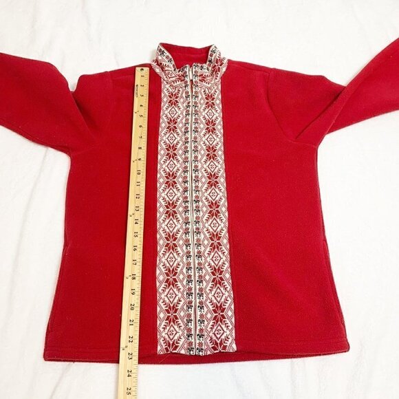 Vintage L.L. Bean red fair isle full zipper mock collar long sleeve cardigan‎ - Picture 8 of 8
